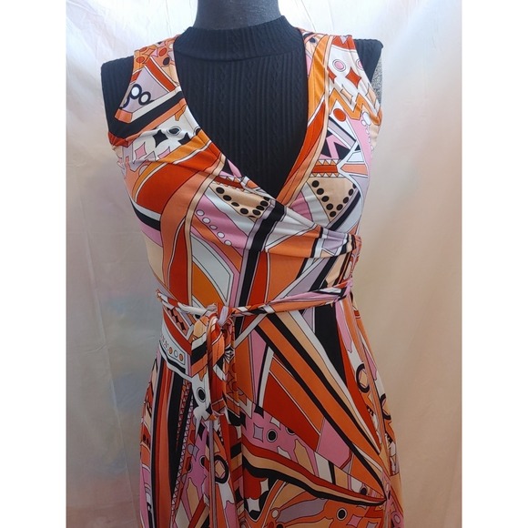 Bionica Dresses & Skirts - Bionic Abstract Wrap Dress Women's Sz S A-Line Sheath Striped Belted Knee Length